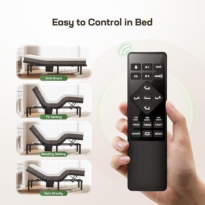 Marsail MS01-1 Queen Adjustable Bed Base with Massage, 4 Ports USB A&C Bed Frame with Under-Bed Nightlight, 3 Minutes Fast Assembly, Wireless Control Adjustable Bed with 4 Height Options