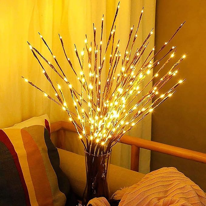 DK177 6 Pack Led Branch Light Battery Operated Lighted Branch Vase Filler Willow Tree Artificial Little Twig Power Brown 30 Inch 20 LED for Home Romantic Decoration, Warm White