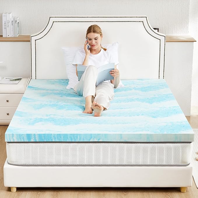 Sweetcrispy Mattress Topper California King, 2 Inch Thick Memory Foam Gel Infused Cooling Toppers Pad for Bed, Sleeper Sofa, RV, Camper, CertiPUR US Certified, Ventilated and Breathable
