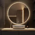 26" Round LED Bathroom Mirror, Wall Mounted Backlit Vanity Mirror with 45° Beveled Frame Lighted Mirror for Bedroom, Fog Free 3-Color Dimmable Lights Memory Function, Black