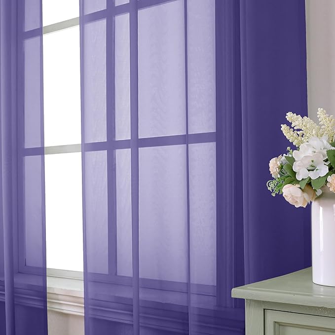 Aiyufeng Purple Sheer Curtains 84 Inches Long 2 Panels Set, Light Filtering Soft Airy Voile Rod Pocket Purple Sheer Window Drapes for Bedroom Living Room, Each 40Wx84L Inches