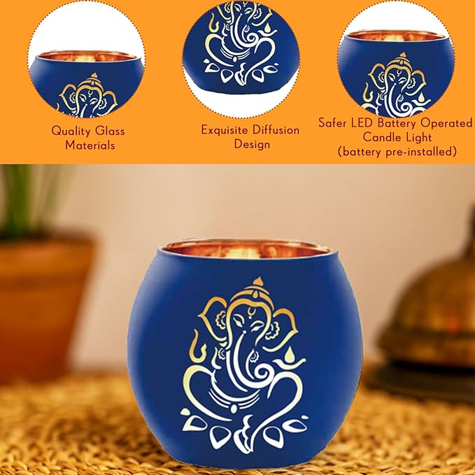 VIHOSE 6 Set Diwali Tealight Candle Holders Diwali Decorations for Home Glass Tea Light LED Battery Operated Candles Flameless Lights for Indian Table Centerpiece Party Decor Gifts