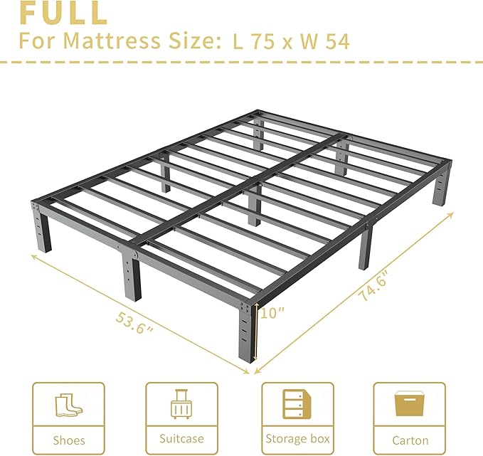 ALDRICH 10 Inch Metal Full Size Bed Frame - Double Black Basic Steel Slats Platform, Easy Assembly Heavy Duty Noise Free Bedframes, No Box Spring Needed