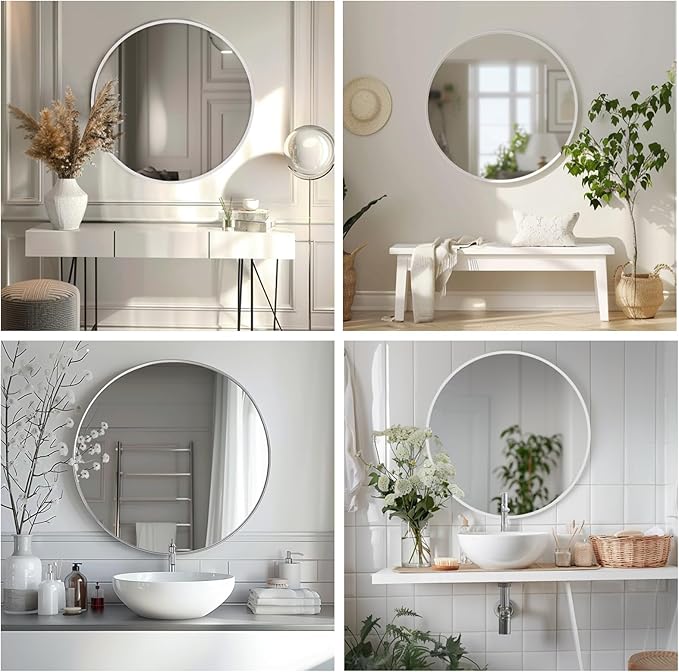 White Circle Mirror, Round Mirror 20 inch, White Round Mirrors Matte Metal Frame, Circle Mirrors for Bathroom, Bedroom, Living Room, Hallway.