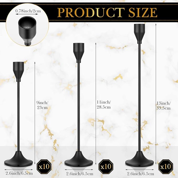 Mumufy 30 Pcs Candle Holders Taper Candlestick Metal Tall Candle Holders Table Centerpieces for Wedding Party Home Decorations, Fits 3/4'' Thick(Black)