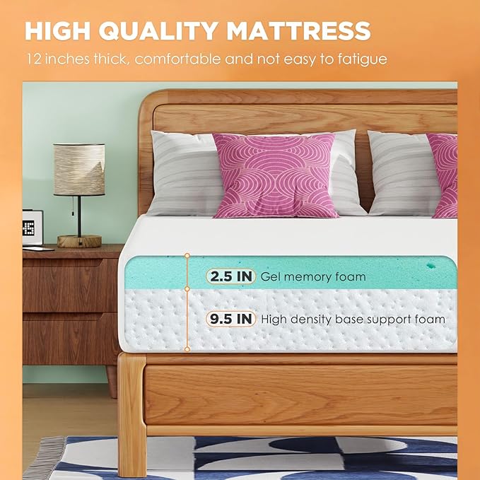 BestMassage Mattress 12 Inch Gel Memory Foam Mattress/California King Mattress/Cooling Gel Infusion/CertiPUR-US Certified/Comfy Support,White（CK）