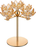 Crystal Candle Holders Lotus Candelabras Gold Arch Candlestick, Centerpiece Table, Home Hecor for Wedding, Dinning Room, Coffee Table, Kitchen, Living Room, Entryway (5 Arms, Gold, Taper Candle)