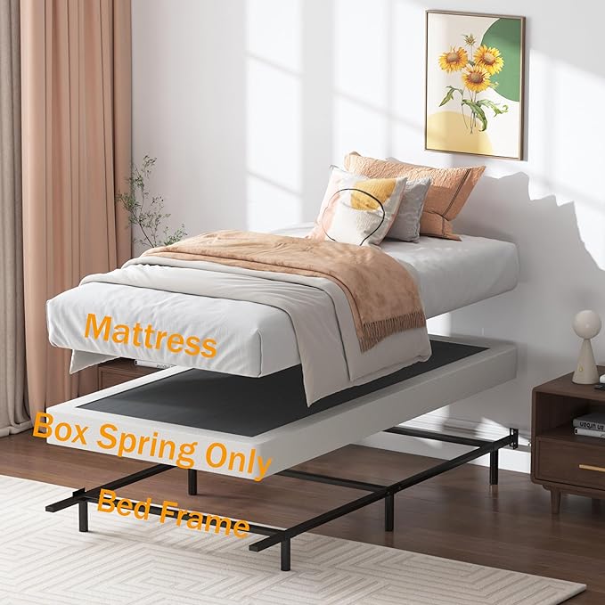 Box Spring Twin XL - 3 Inch Heavy Duty Low Profile Metal Box Springs for Twin XL Bed, Mattress Foundation, Easy Assembly,Easy Clean Cover