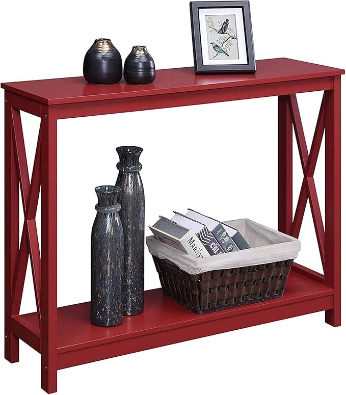 Convenience Concepts Oxford Console Table 39.5" - Sofa Table with Storage Shelf, Transitional Entryway Hall Table for Living Room and Bedroom, Display Foyer Table, Cranberry Red