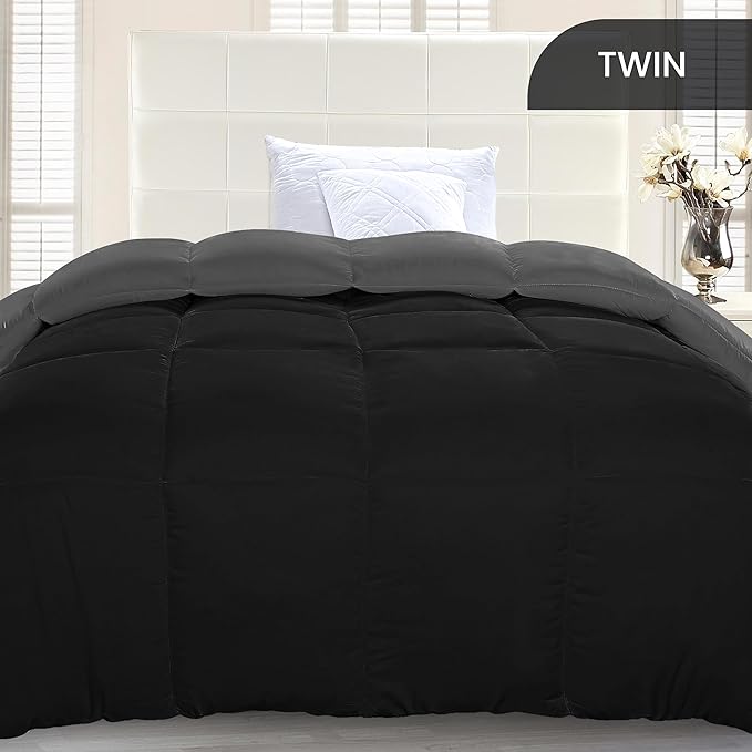 Utopia Bedding Comforter Duvet Insert, Quilted Comforter with Corner Tabs, Box Stitched Down Alternative Comforters Twin Size (Black/Grey)