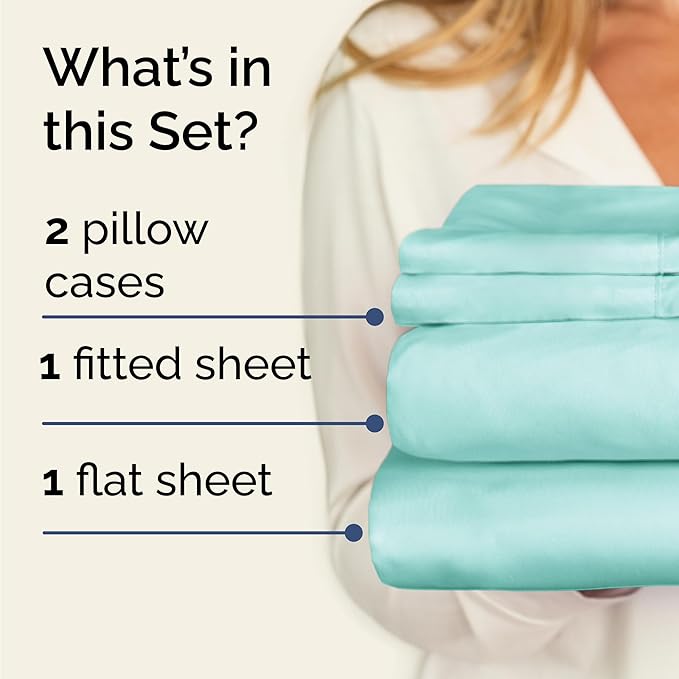 Twin 4 Piece Sheet Set - Comfy Breathable & Cooling - Ultra Soft Hotel Luxury Bedding Set w/ 8-16 Inch Deep Pockets - 1 Flat & 1 Fitted Sheet & 2 Pillowcases - Wrinkle Free and Easy Care - Spa Blue