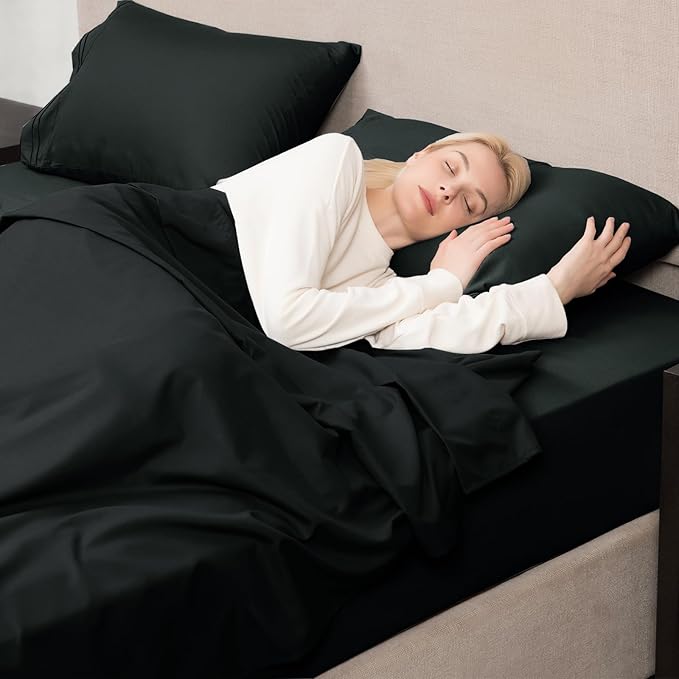 Mejoroom King Size Bed Sheet Set - Hotel Luxury 1800 Bedding Sheets & Pillowcases - 16" Deep Pocket Fitted Sheet, Soft, Breathable, Wrinkle & Fade Resistant - 4 Piece(King, Black)