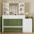 Quimoo 43.3" W Vanity Desk with Mirror and 9 LED Lights, Makeup Vanity with 6 Drawers, 6 Open Shelves, White Vanity for Women Girls, 43.3" W x 13.8" D x 54.3"