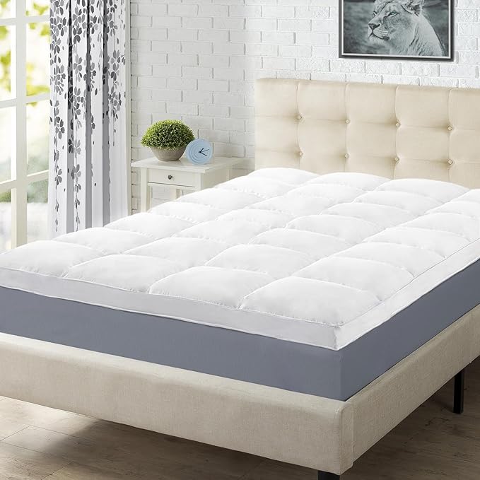 Superior Mattress Topper, Down Alternative, 2 Inch Deep Sized Bed Pillow Top, Comfort Pad, Fluffy Mattress-Topper Protector, Plush Cooling Extra Soft, Hotel Quality, Sleep, All-Season, Queen, White