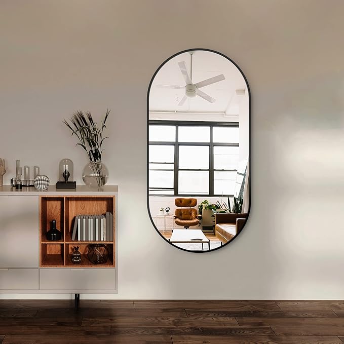 Delma Bathroom Wall Full Length Mirror for Wall, 48''x24'', Gold Oval for Bedroom Entryway Bathroom, Metal Framed Vanity(48''x24'',Black)