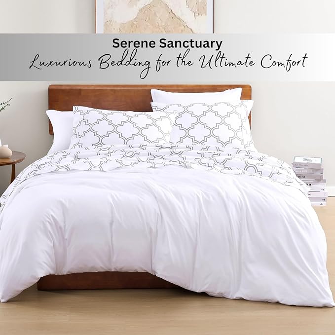 LANE LINEN Eco Friendly 100% Organic Cotton Printed Twin Sheet Set, Soft & Comfy Hotel Style Percale Sheets, Low Pilling Naturally Temperature Regulating Cotton Printed Bed Sheet - Trellis Pattern