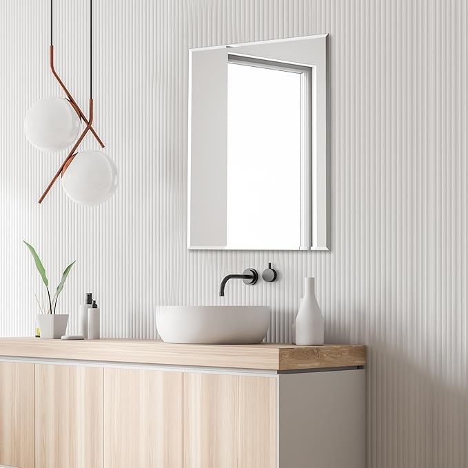 Ruomeng Wall Mirror Beveled Edge Frameless Mirror 24” x 32" Wall Mounted Mirror for Bathroom Vanity and Entryway