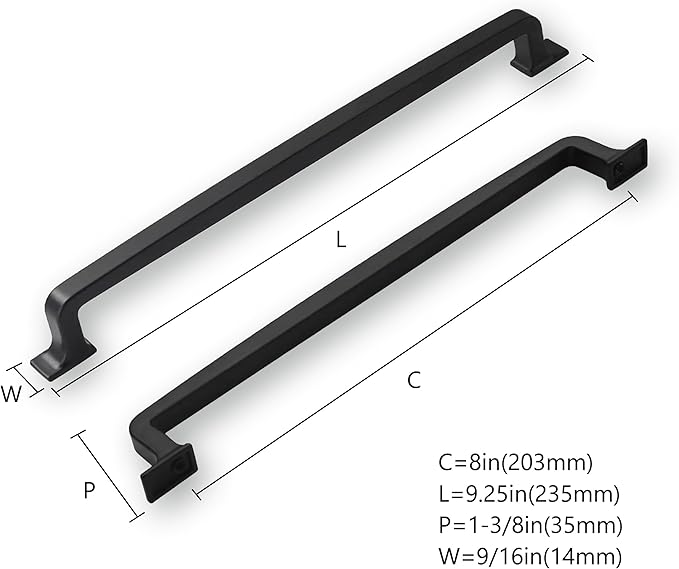 Khtumeware 2 Pack 8 Inch Matte Black Cabinet Handles - Drawer Pulls for Kitchen Cabinets, Cupboards, and Drawers - Hardware Handles