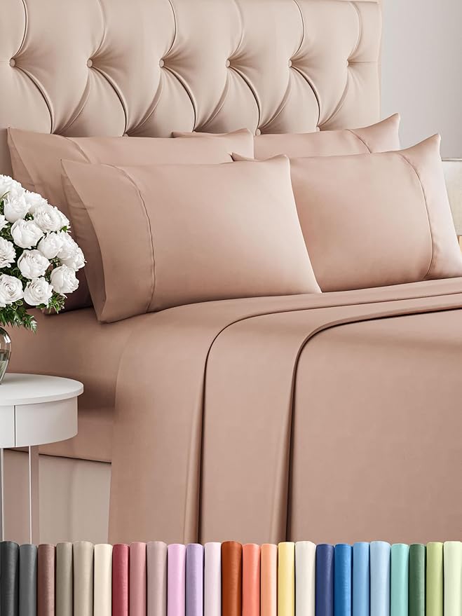 Full 6 Piece Sheet Set - Comfy Breathable & Cooling - Ultra Soft Hotel Luxury Bedding Set with 8-16 Inch Deep Pockets - 1 Flat & 1 Fitted Sheet & 4 Pillowcases - Cozy, Wrinkle Free & Easy Care - Mauve