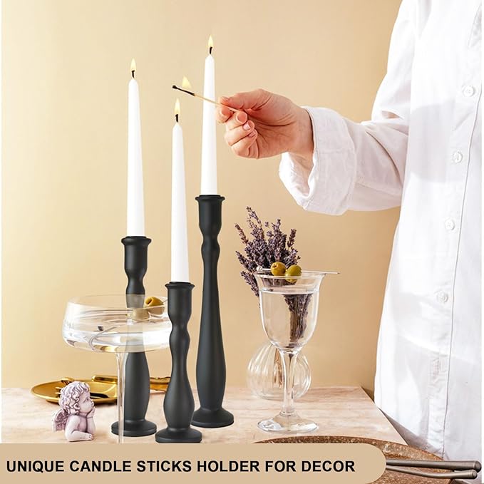 Candlestick Holders Black Candle Holder for Candlestick,Taper Modern Candle Holders Set of 3,Tall Wood Candle Sticks Holder Decor(12"/10"/8" H) (3, Black)