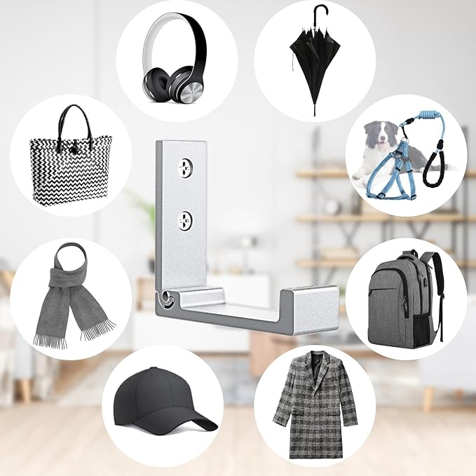 OHIYO 4pcs Folding Coat Hooks Heavy Duty Wall Hooks for Hanging Bags Hooks Headphone Holder No Rust Wall Mounted for Hat, Bags, Jacket, Towel (Silver)