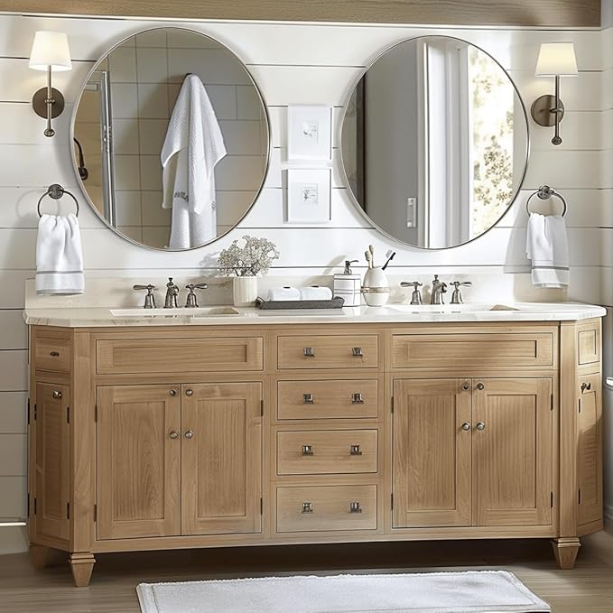 ANDY STAR 30" Round Brushed Nickel Bathroom Mirror, Silver Wall Mirror for Bathroom，Metal Round Circle Mirror for Wall, Bathroom (Premium Stainless Steel Frame)