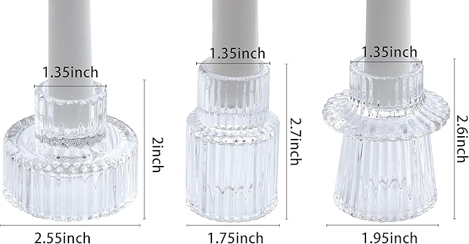 Vixdonos Glass Candlestick Holders Tealight Candle Holders for Table Centerpieces, Wedding Decor and Dinner Party (3 Pcs, Clear)