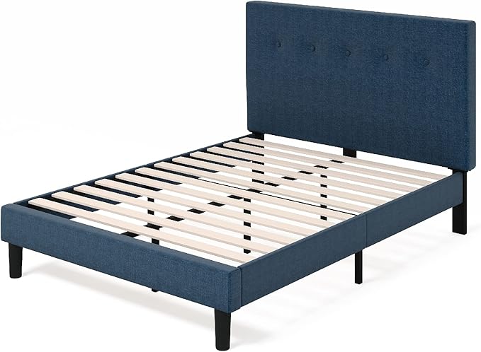 ZINUS Omkaram Upholstered Platform Bed Frame, Mattress Foundation, Wood Slat Support, No Box Spring Needed, Easy Assembly, King, Navy