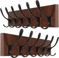 SKOLOO Coat Rack Wall Mount - Wooden Brown Wall Coat Hook, Pack of 2, Wall Coat Hanger Rack with 6 Hooks for Hanging Coats, Hats, Clothing, Scarfs, Brown & Black