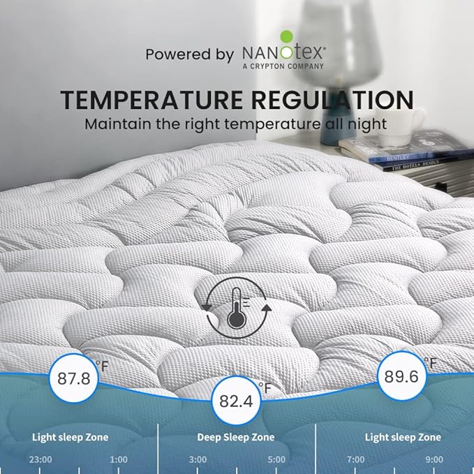 SLEEP ZONE King Size Cooling Mattress Pad, Premium Zoned Quilted Fitted Mattress Topper, Elastic Mattress Protector Cover, Machine Wash Durable, Deep Pocket 8-21 inch, Silver Grey, King