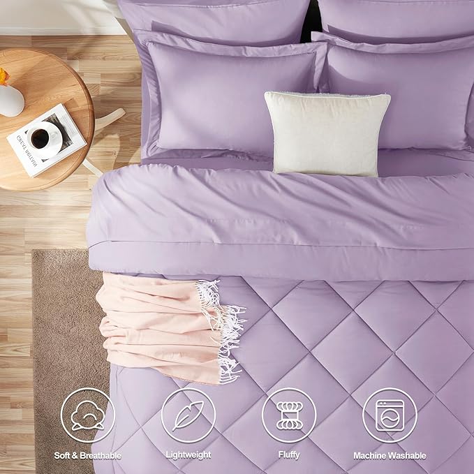 CozyLux Full Size Comforter Sets Light Purple - 7 Pieces Lavender Bed in a Bag Full, Luxury Soft Bed Set for All Seasons, Bedding Set with Down Alternative Comforter, Sheets, Pillowcases & Shams