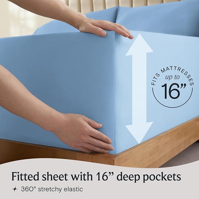 LuxClub 4 PC California King Sheet Set, Breathable Luxury Bed Sheets, Deep Pockets Wrinkle Free Cooling Sheets Machine Washable Hotel Bedding Silky Soft - Sky Cal King