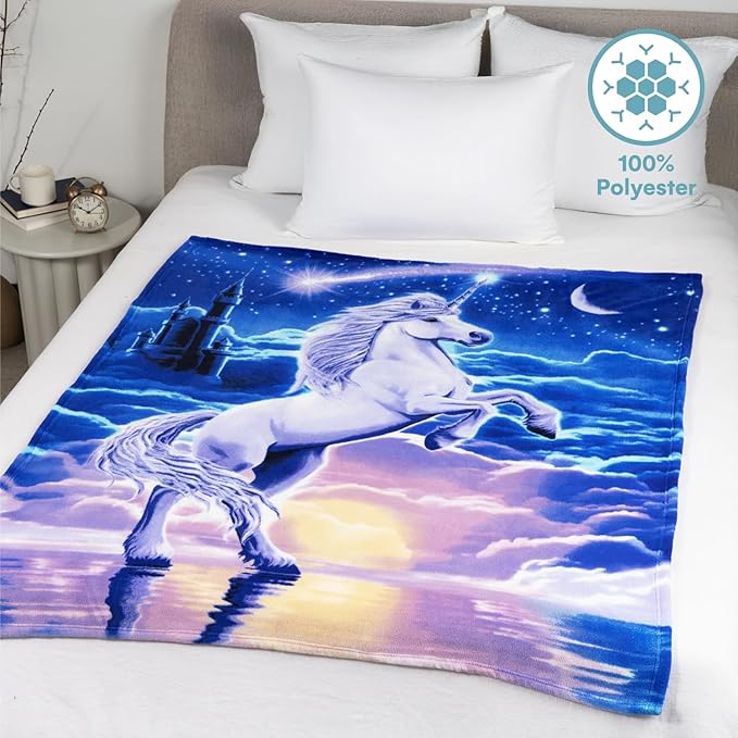 Dawhud Direct Unicorn Throw Blanket - 50x60 Inches Soft Plush Unicorn Fleece Blanket for Girls and Boys - Cozy Unicorn Kingdom Plush Throw for Bed or Couch - Thoughtful Gift for Kids and Adults