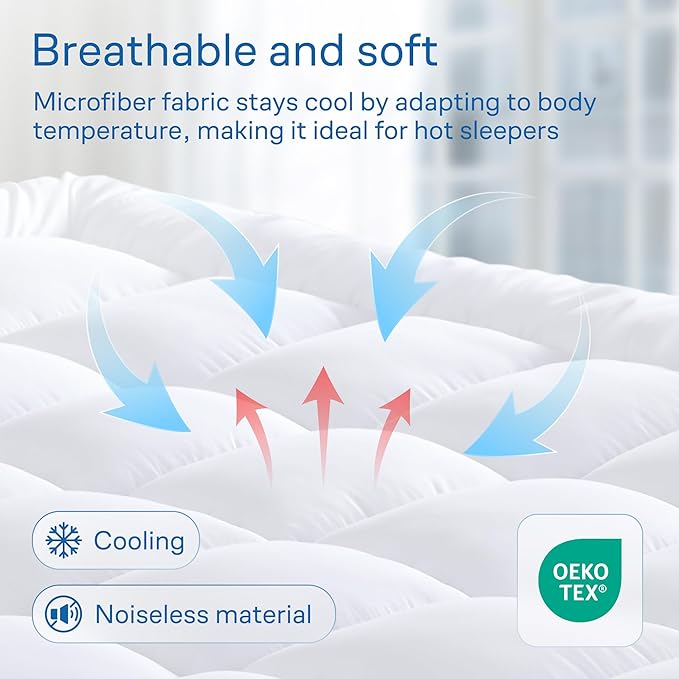 Ultra Soft Twin Mattress Topper - Cloud-Like Mattress Pad for Back Pain Relief - Breathable Cooling Material for Hot Sleepers