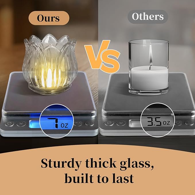 Tulip Votive Candle Holders Set of 6, Tea Light Candle Holder Glass for Table Centerpiece, Tealight Candle Holders for Wedding Déco, Birthday, Anniversary, Parties, and Holiday (Clear)