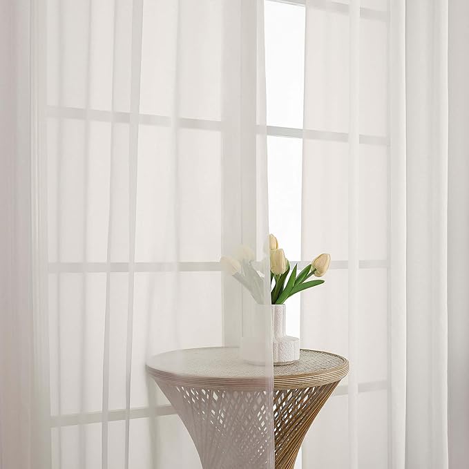 Chyhomenyc Extra Long Ivory Sheer Curtains 120 Inches Long 2 Panels, Light Filtering Ivory Curtains for Living Room, Soft Gentle Voile Rod Pocket Bedroom Window Drapes, 59Wx120L Inch, 10FT, 2PCS