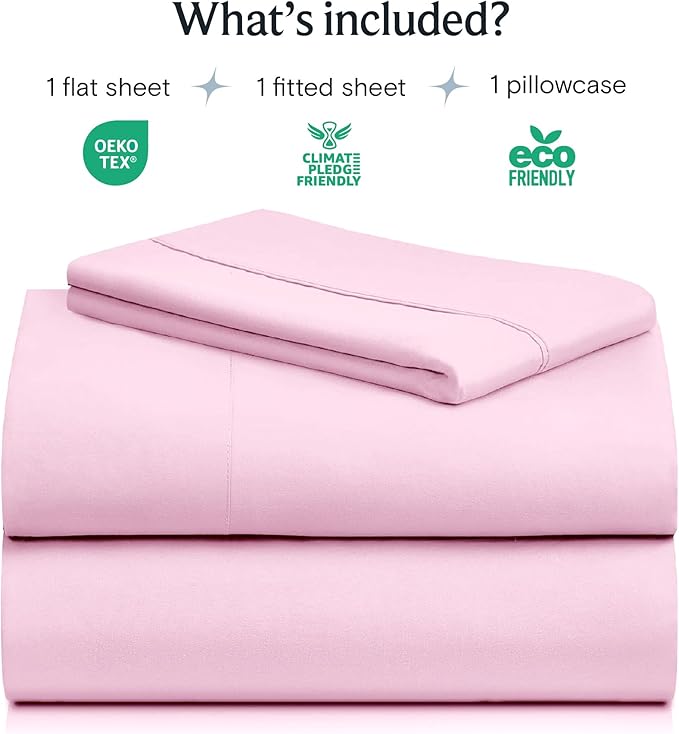 LuxClub 3 PC Sheet Set Bed Sheets Deep Pockets 16" Eco Friendly Wrinkle Free Cooling Machine Washable Hotel Bedding Silky Soft - Powder Pink Twin