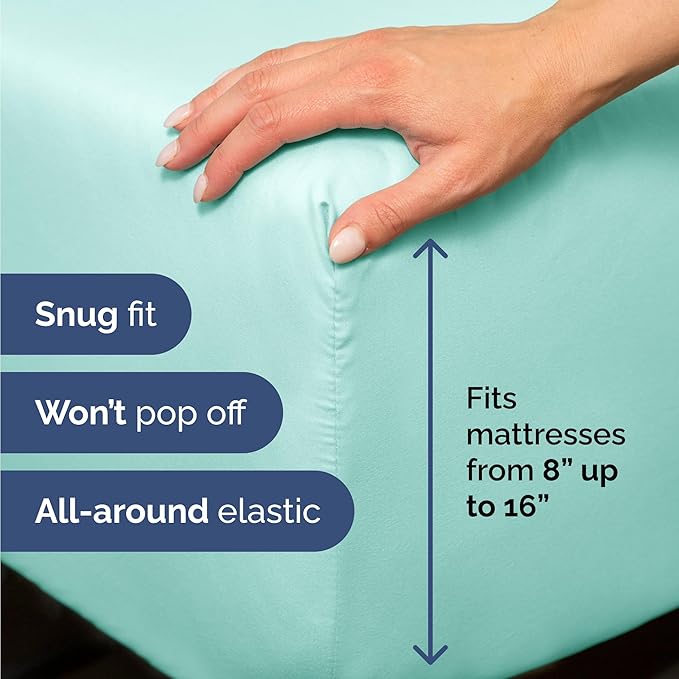 Twin 4 Piece Sheet Set - Comfy Breathable & Cooling - Ultra Soft Hotel Luxury Bedding Set w/ 8-16 Inch Deep Pockets - 1 Flat & 1 Fitted Sheet & 2 Pillowcases - Wrinkle Free and Easy Care - Spa Blue