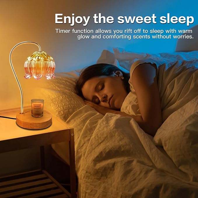 Dimmable Flower Candle Warmer Lamp, Fall Candle Warmer with Timer & 4Bulbs, Womens Gifts for Christmas Birthday, Unique Home Decor for Bedroom Fall Decor (Orange)