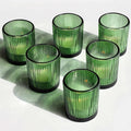 VOHO 12pcs Candle Holder Ribbed Glass, Green Votive Candle Holders for Wedding Party Table Centerpieces, Glass Tealight Candle Holder for Birthday Gift(2.1'' x 2.6'', Green)
