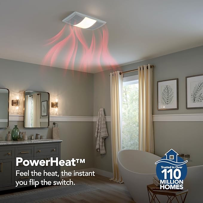 Broan-NuTone Non-Lit PowerHeat Bathroom Exhaust Fan and Heater, 80 CFM, 1.5 Sones, White