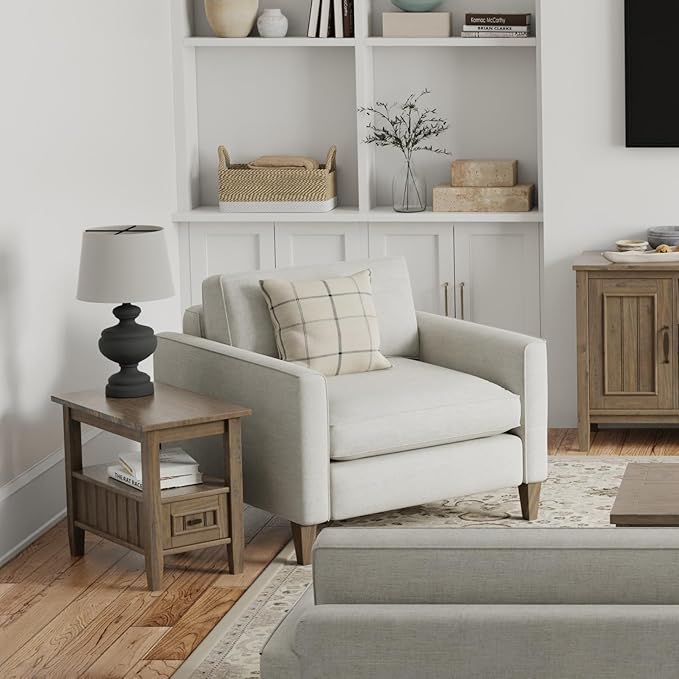 SIMPLIHOME Lev SOLID WOOD 14 Inch Wide Rectangle Transitional Narrow End Table in Smoky Brown, For the Living Room and Bedroom