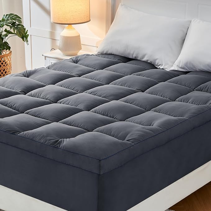 CYMULA Full Bed Mattress Topper, Grey Cooling Mattress Pad Cover, Thick Full Size Pillow Topper Soft with Deep Pockets, Washable Plush Down Alternative Fill Mattress Protector