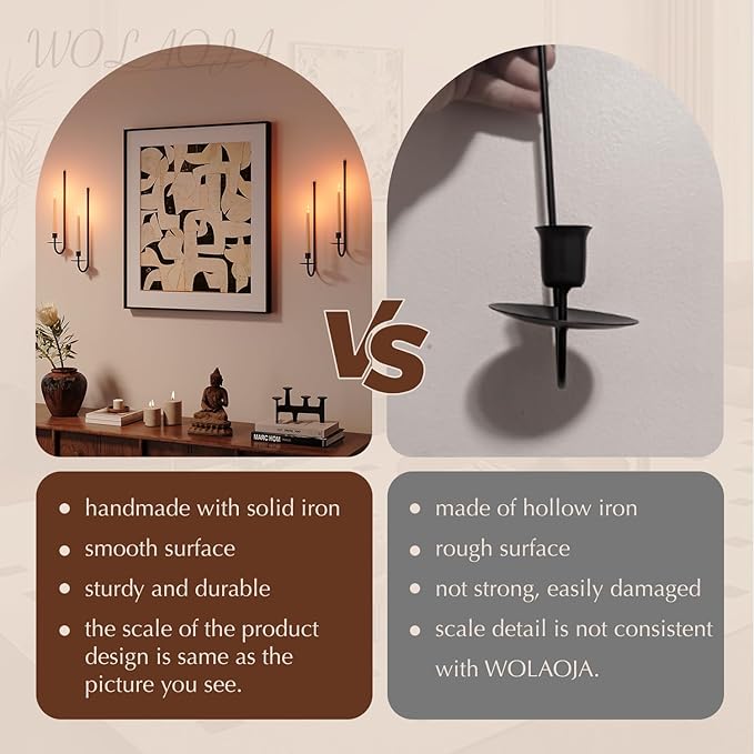 Metal Wall Candle Sconce Holder Set of 4 Wall Mount Candle Holder Pillar Holder Black Modern Wall Candle Sconces Hanging for Living Room Farmhouse Fireplace Wedding