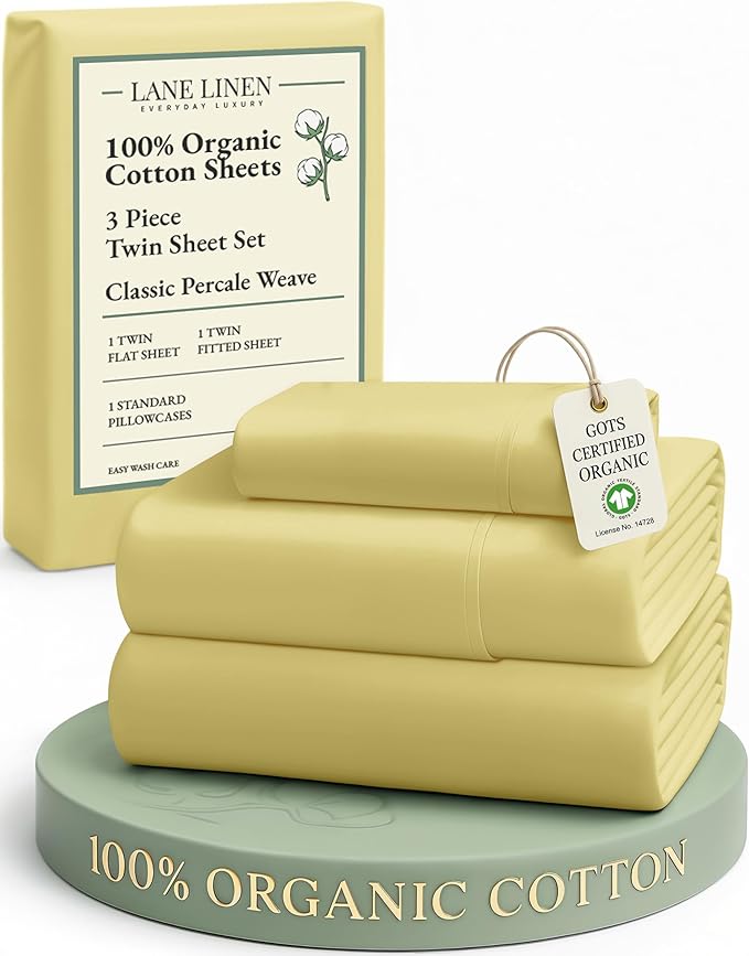 LANE LINEN Eco Friendly Cocoon 100% Organic Cotton Twin Sheets, Low Pill Fade Resistance Fully Elasticized Mercerized Cotton Soft & Comfy Hotel Style Percale Weave Sheets Twin- Cocoon