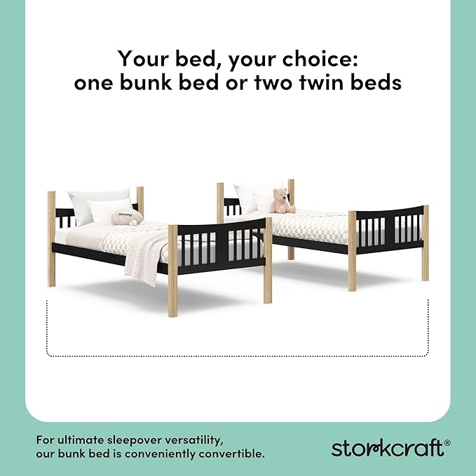 Storkcraft Caribou Twin-Over-Twin Bunk Bed (Black with Natual) – GREENGUARD Gold Certified, Converts to 2 Individual Beds
