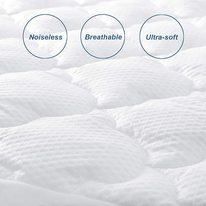 Air Mattress Pad Cover King, Thick Quilted Mattress Topper Cover, Super Soft Breathable and Noiseless Down Alternative Fiber Mattress Pad with Deep Pocket