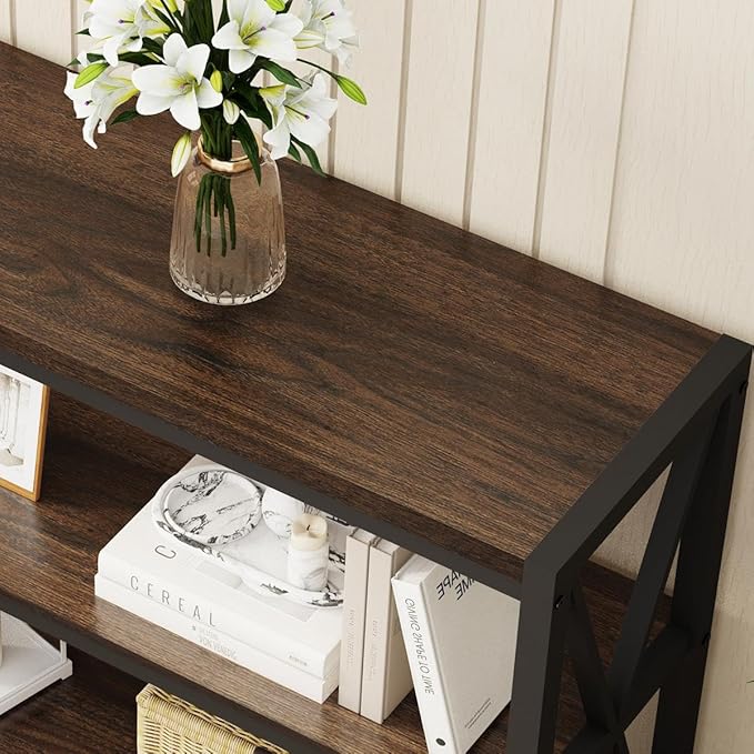 FATORRI Console Table for Entryway, Modern Entry Table with 3 Tier Shelves, Couch Tables Behind Sofa for Living Room (55 Inch, Dark Walnut)
