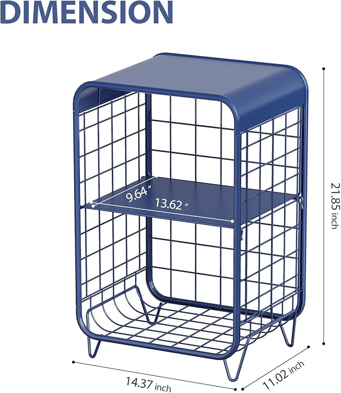 APEXCHASER Cute Nightstand,Metal Side Table,3-Tier Modern End Table with Storage Shelf, Unique Side Tables, Cute Coffee Table for Living Room, Small Table for Bedroom,Navy Blue