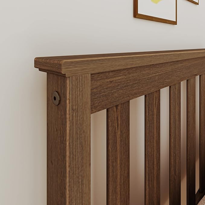 Max & Lily Twin Bed Frame with Slatted Headboard, Solid Wood Platform Bed for Kids, No Box Spring Needed, Easy Assembly, Walnut